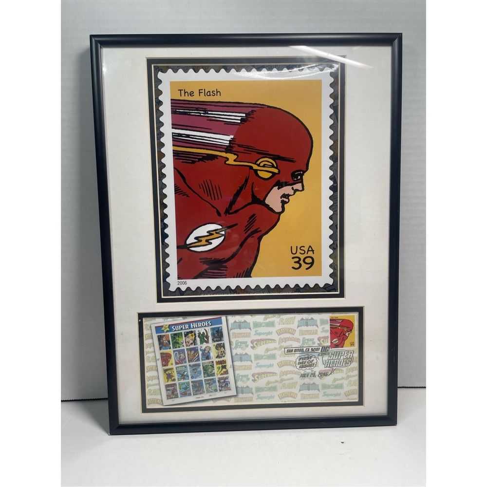 2006 SDCC Exclusive The Flash Art Print Letter First Day Issue Stamp Matte Frame